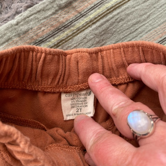 Easy Peasy Romper and Shorts. Sage Green/Burnt Orange. Romper-24M, Shorts-2T. - Picture 3 of 6